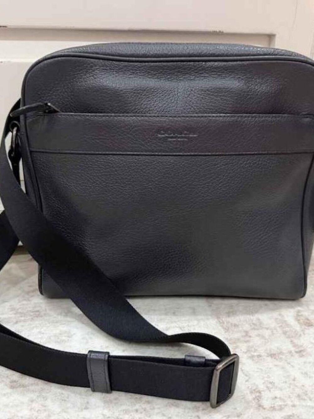 Coach Charles Black Pebbled Leather Camera Crossbody Messenger Bag F24876